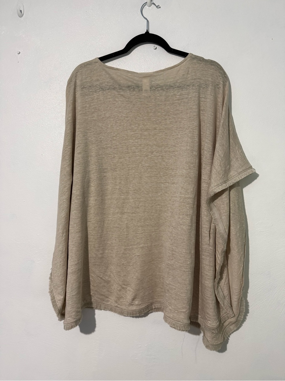 J. Jill Linen Pullover Style Fringe Hem Poncho Cover Up Top Oatmeal Sz M/L flaw - Picture 5 of 10